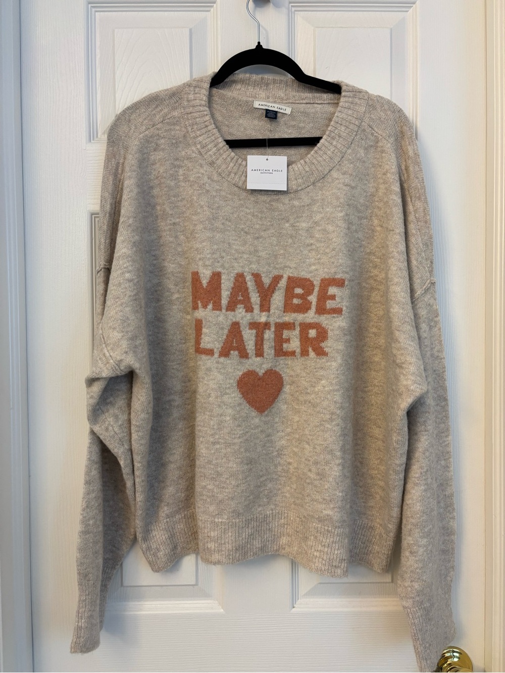 NWT American Eagle Outfitters Cream "Maybe Later" with a HEART Graph Sweater XL